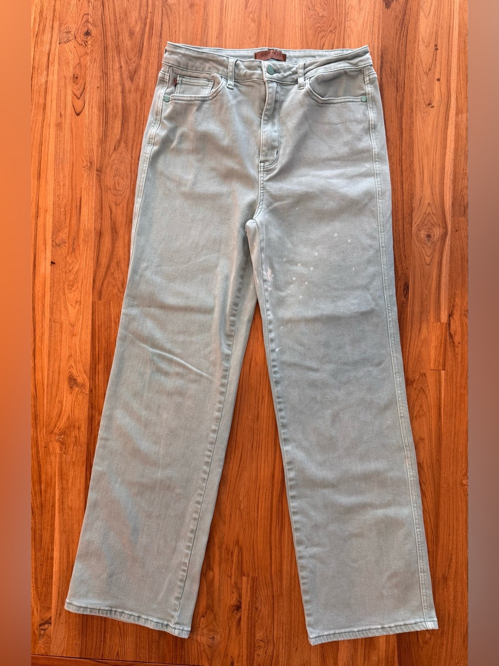 Judy Blue Turquoise Blue/Green Jeans Women’s 30 with Bleach Spatter Straight Leg